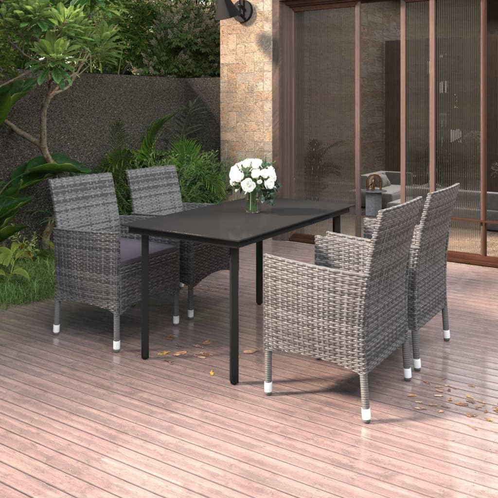 5 Piece Patio Dining Set with Cushions Poly Rattan and Glass Garden Furniture