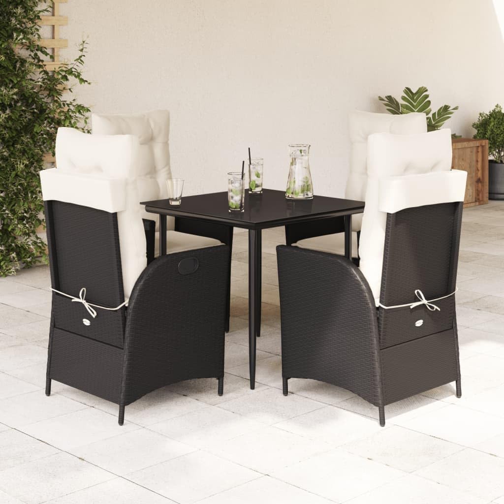 Furniture Sets 5 Piece Patio Dining Set with Cushions Black Poly Rattan,4Piece Patio Dining Set with Reclining Chairs and Glass Table for Outdoor Garden Garden Conversation Sets