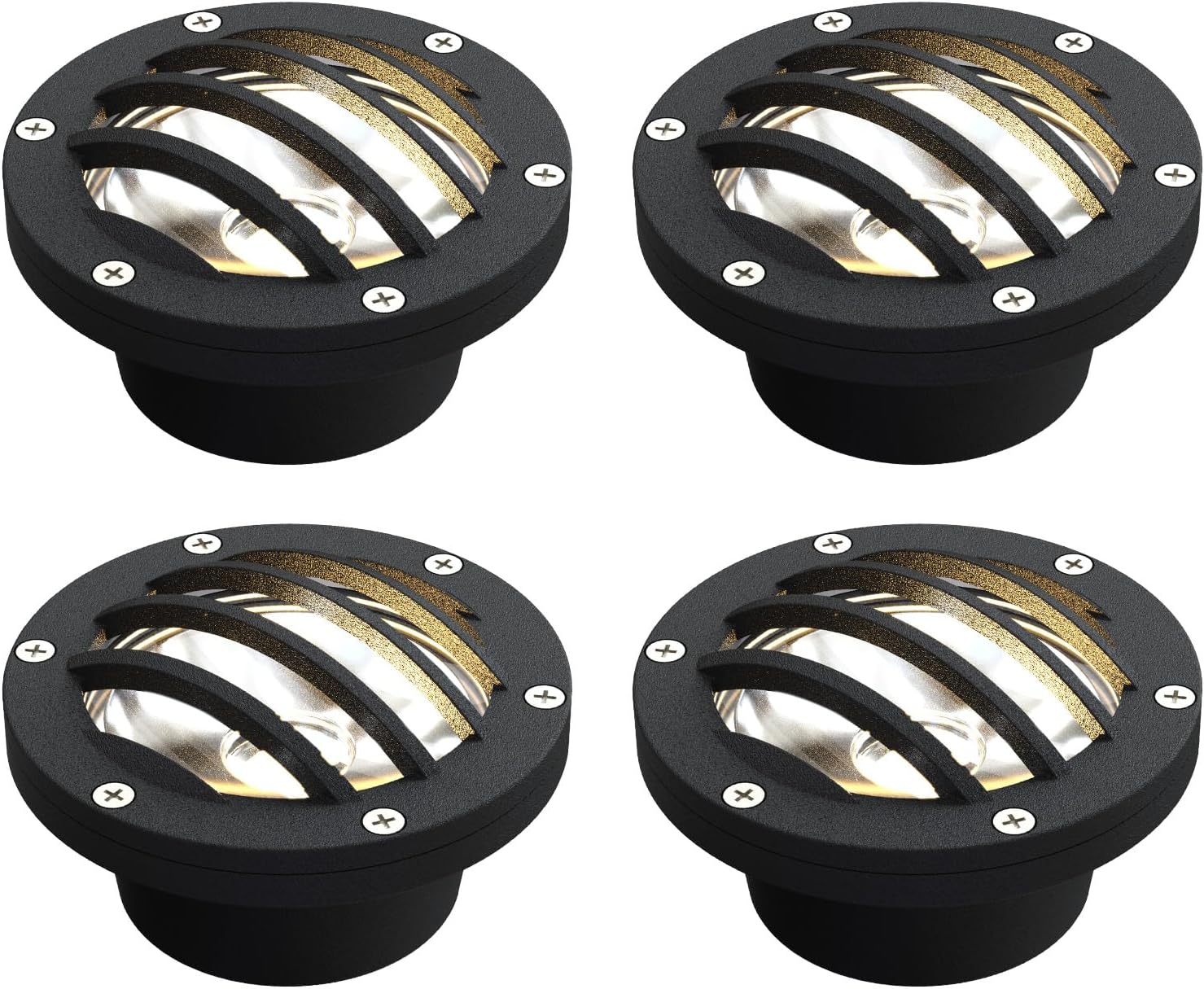 Low Voltage In Ground Lights 4PK 4W LED Well Lights 12V AC Outdoor Landscape Lighting Black Finish Tree Light Up Light 200 Lumens 2800K with Connector for Wall Garden