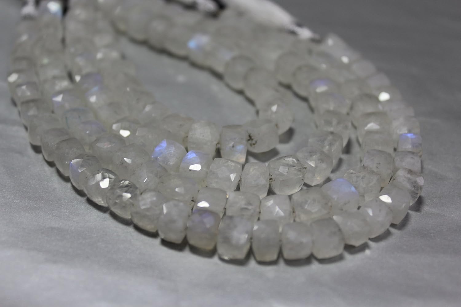 AAA QUALITY RAINBOW MOONSTONE 3D CUBE FACETED LOOSE GEMSTONE BEADS 8