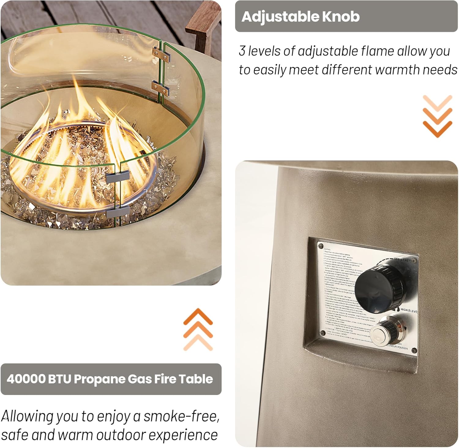 HOMPUS Outdoor Propane Fire Pit, 31 inch Round Gray Propane Fire Pit with 10lbs Aqua Transparent Gray Fire Glass, 40000 BTU Gas Smokeless Fire Pit Table, Patio Concrete Firepit with Rain Cover