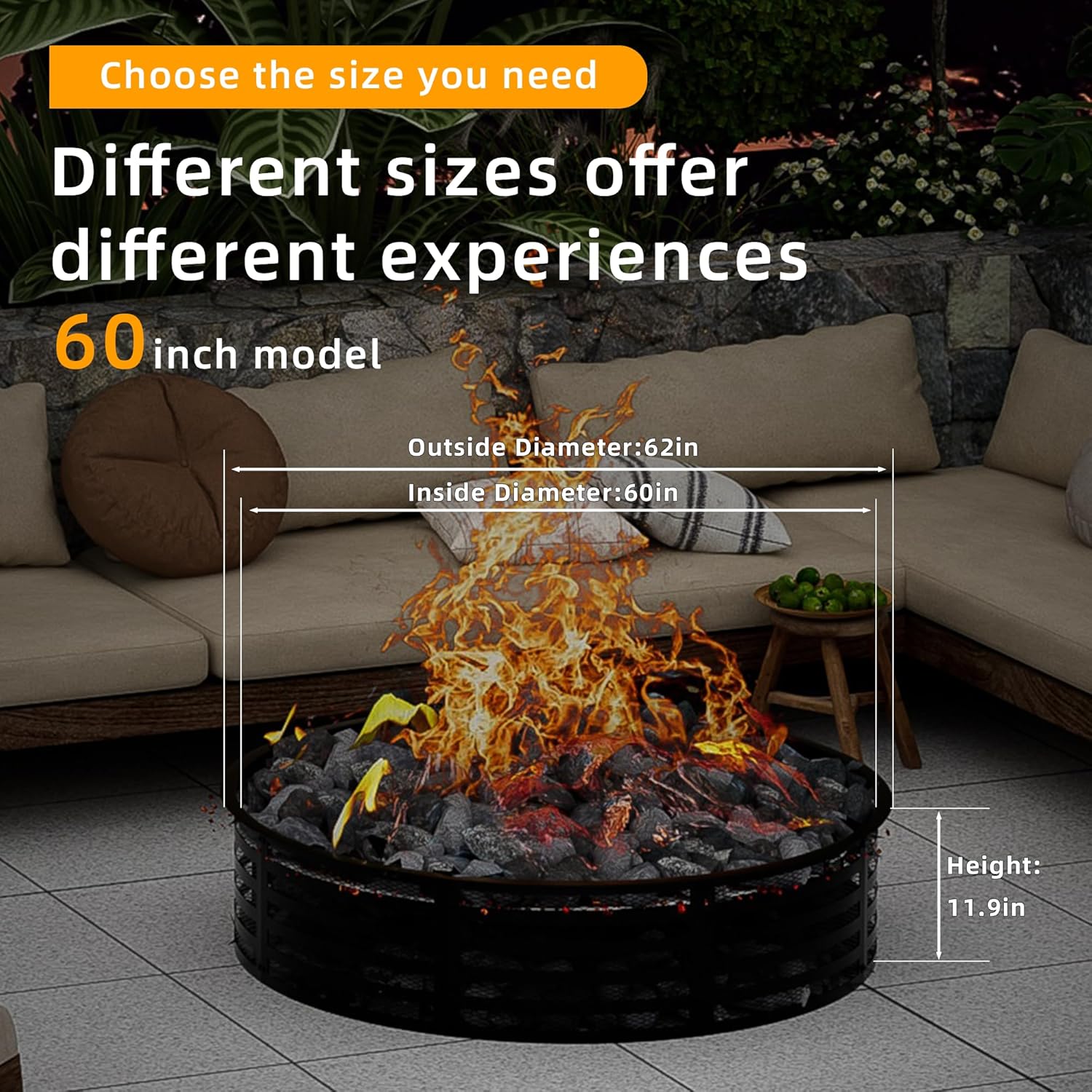 Smokeless Fire Pit Ring, 60 Inch Inner/62 Inch Outer, 11.9