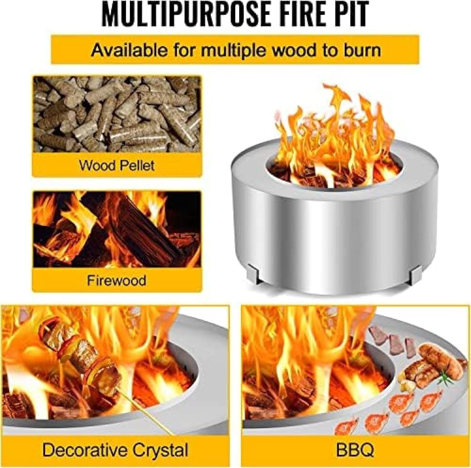 Smokeless Fire Pit, Stainless Steel Stove Bonfire, Large Diameter Wood Burning Fire Pits, Outdoor Stove Bonfire Fire Pit, Portable Smokeless Fire Bowl for Picnic Camping Backyard,28.5 Inch