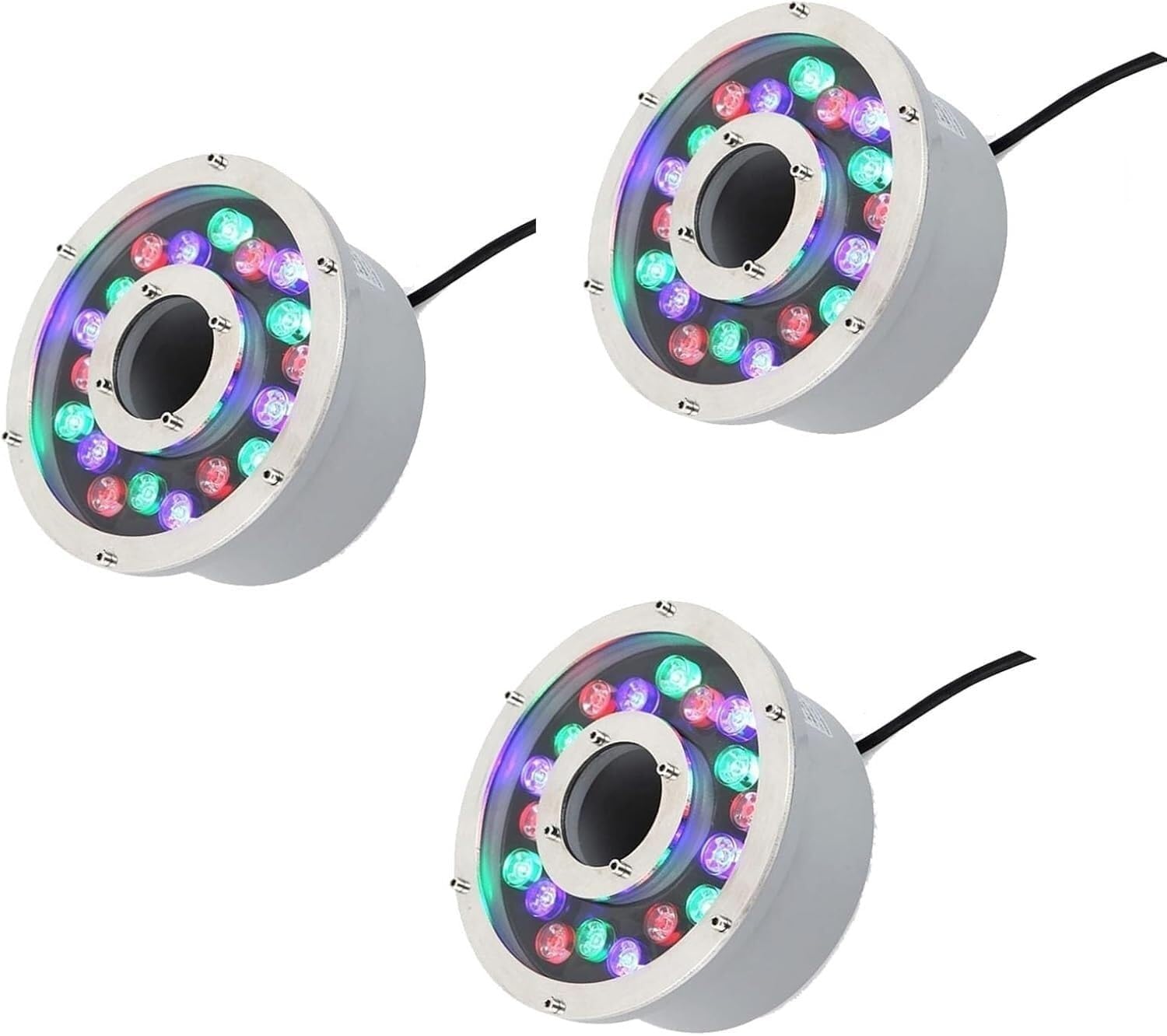 3PCS Submersible LED Fountain Light - LED Ring Underwater IP68 Waterproof Stainless Steel RGB Pond Light, with Remote Control Recessed Spotlight for Garden Pond Pool Terrace(Blue,24W (12V))