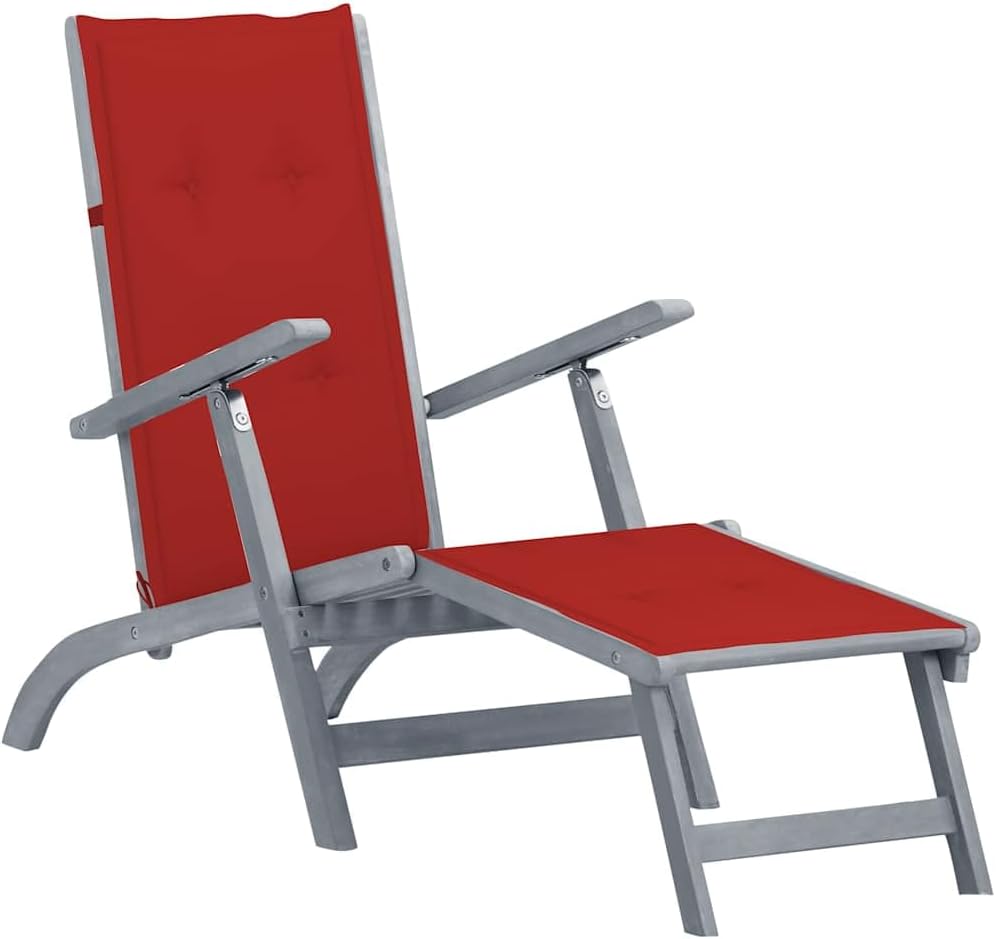 Patio Lounges Patio Deck Chair with Footrest and Cushion Solid Acacia Wood
