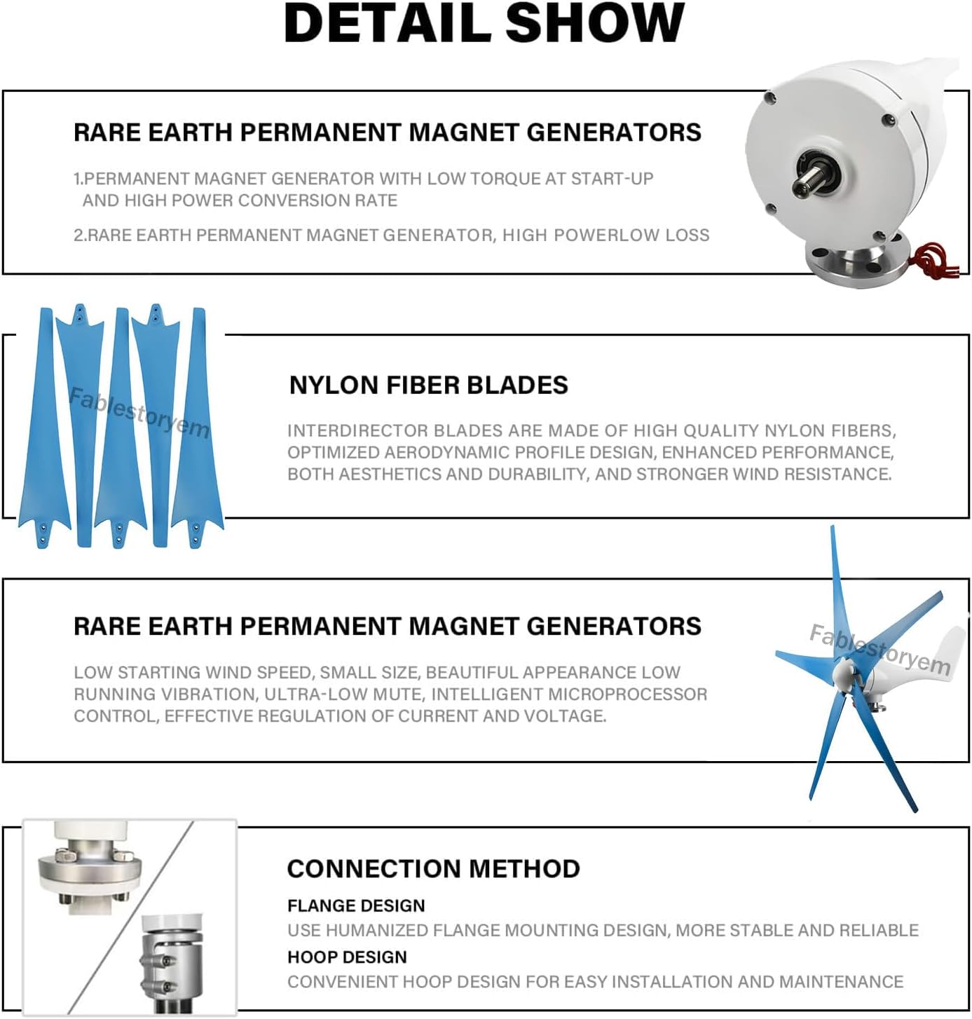 Wind Turbine Generator Kit 12000W 12V/24V/48V with 5 Blade & Charge Controller, Windmill Generator, 3 Phase AC Permanent Magnet Generator, Wind Power Generator for Marine, RV, Home,Blue-12V