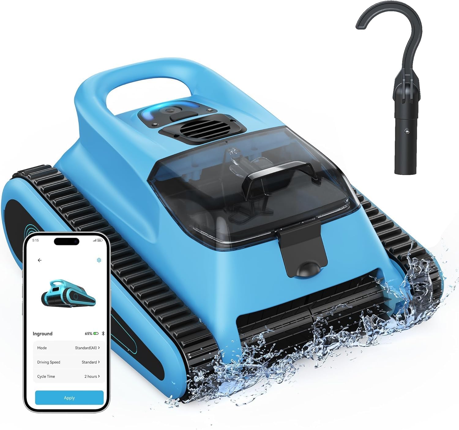 Pool Robot Vacuum for Inground Pools: Cordless Robotic Pool Cleaners with Hook 180W Suction Auto Vacuums Wall Climbing Waterline Scrubbing Cleaning 150 Mins Long Battery Up to 2,000 sq.ft