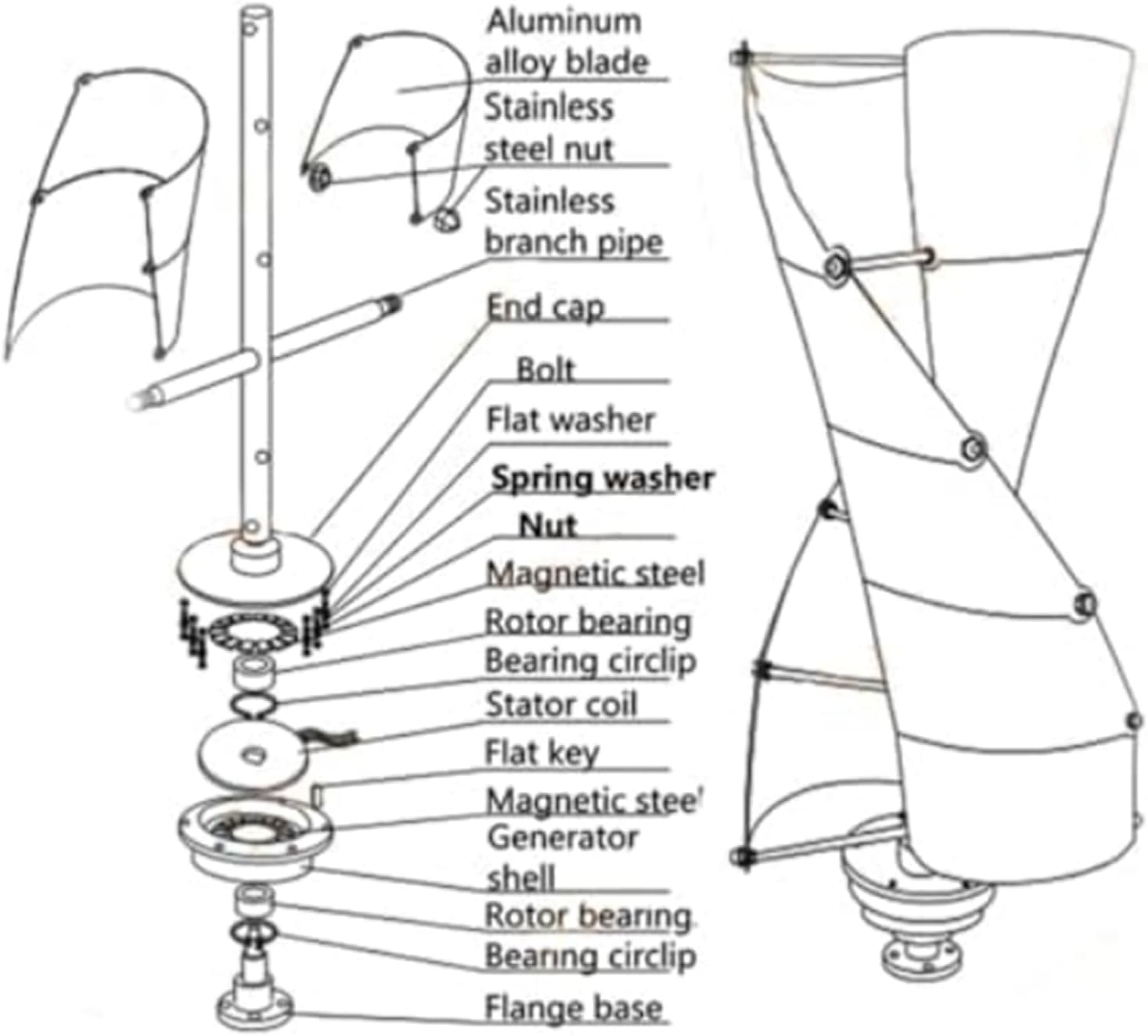 Vertical Spiral Wind Power Turbine Generator,AC 12V 24V 48V Breeze Start Wind-Solar Wind Turbine Generator Power for Outdoor Garden(8000W)