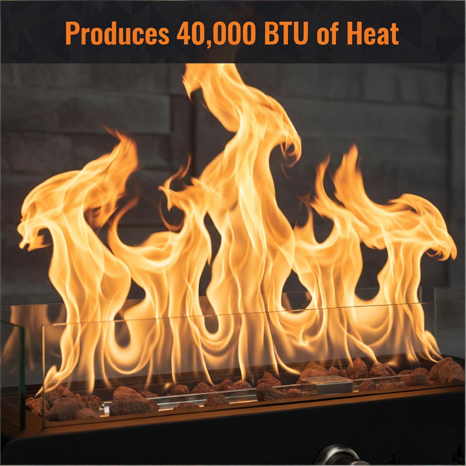 Propane Fire Pit Table, 40,000 BTU 28 Inch Rectangular Outdoor Tabletop Fire Pit with Glass Wind Guard, Black Steel Fire Pit, Portable Gas Fire Pits for Patio Balcony Garden, Not Included Propane