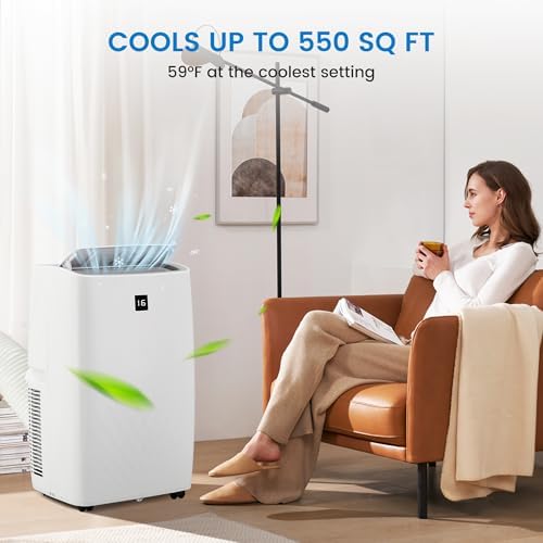 12,000 BTU Portable Smart Air Conditioner, 3-in-1 Remote Control Vertical AC Unit, 24-Hour Timer/Cooling/Dehumidifying/Fan Mode, Smart Portable AC Cools up to 550 Sq. Ft. Bedrooms, Offices, White