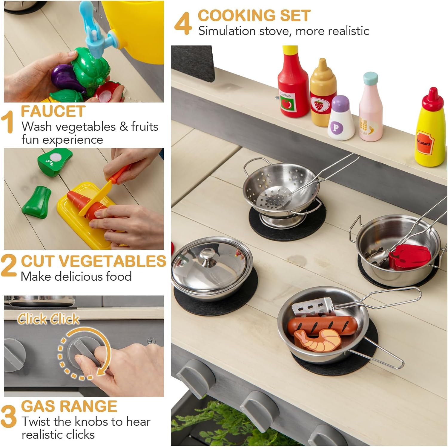 INFANS Mud Kitchen, Outdoor Play Kitchen with Faucet Chalkboard Stoves Removable Sink Cooking Accessories Wooden Kids Kitchen Playset Backyard Garden Toys Gift for Boys Girls Ages 3+