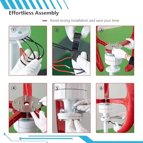 16000W Vertical Axis Wind Turbine Generator Kit, 12V/24V/48V, 5-Blade System with Controller, Ideal for Home, Camping & Boat Use (Red)