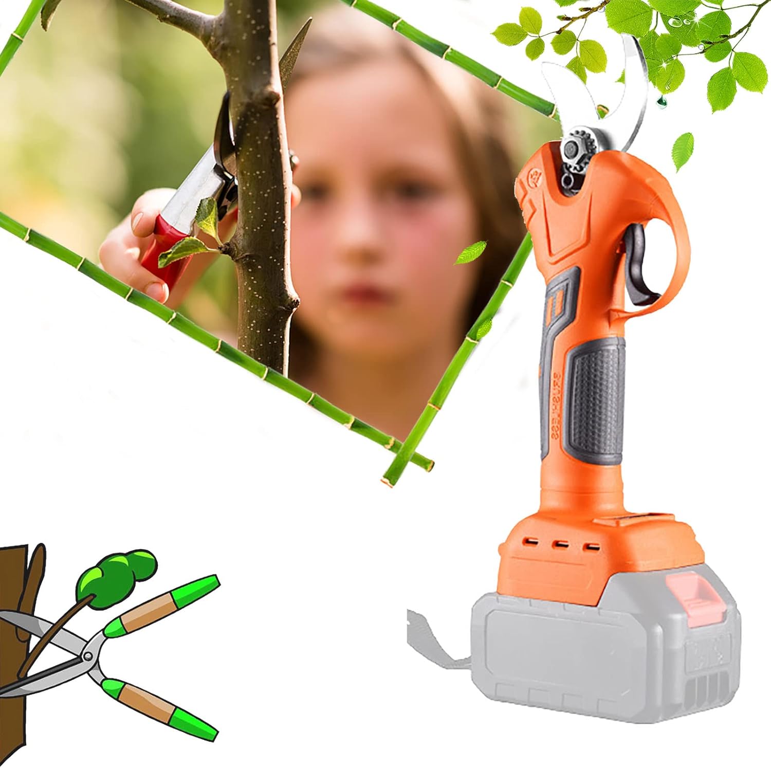 Electric Cordless Pruning Shears Electric Garden Shears Electric Scissors, 4 Gear Garden Fruit Tree Pruning Power Tool Branch Cutter, Secateurs 0~30mm for Garden/Patio Set1 yellow2