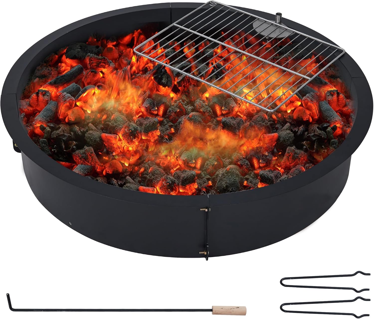 32 Inch Fire Pit Ring for Outside, Heavy Duty Metal Steel Round Firepit Rim Insert for DIY Fire Pits, Outdoor Above or In-Ground, Camping Garden Patio Backyard