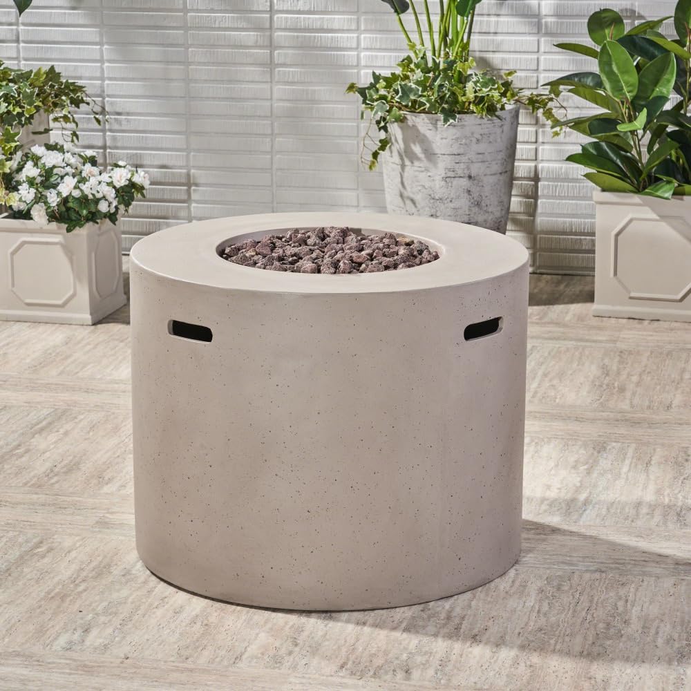Outdoor Propane Fire Pit Table with Glass Rocks, 40,000 BTU, Lightweight Concrete Construction, Perfect for Patio and Backyard Gatherings