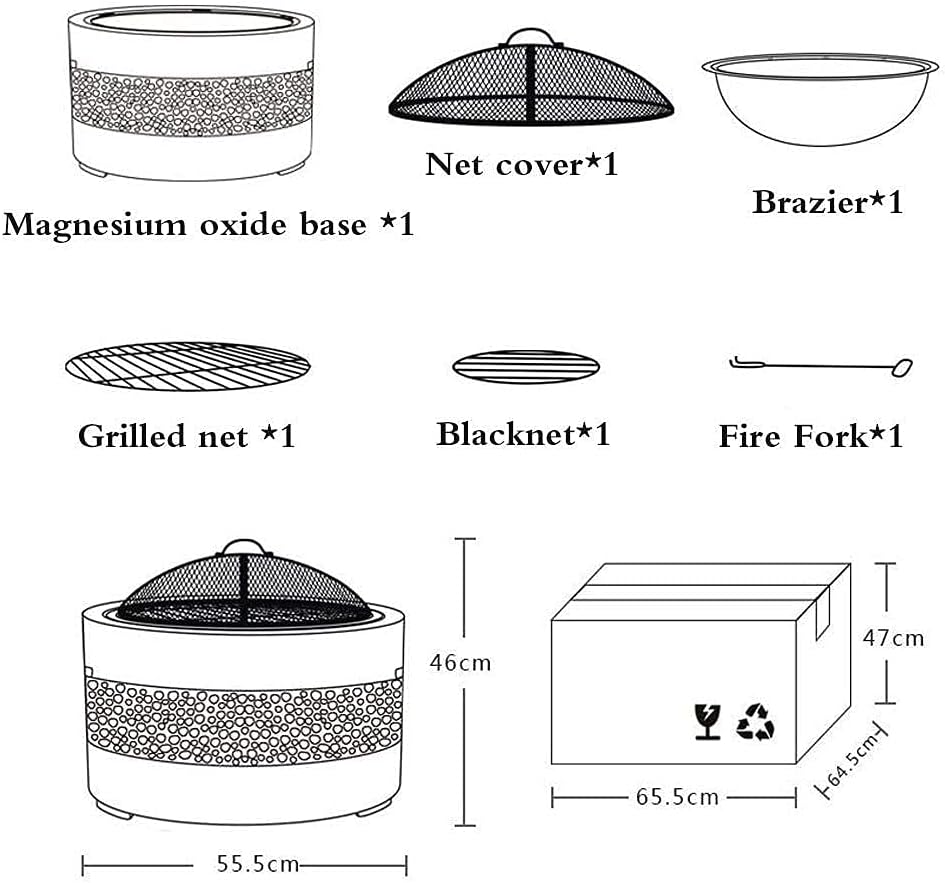 Small firepit, Large 3 in 1 Fire Pit with BBQ Grill Shelf, Edging of Artificial Stone for Outside Patio, Decking