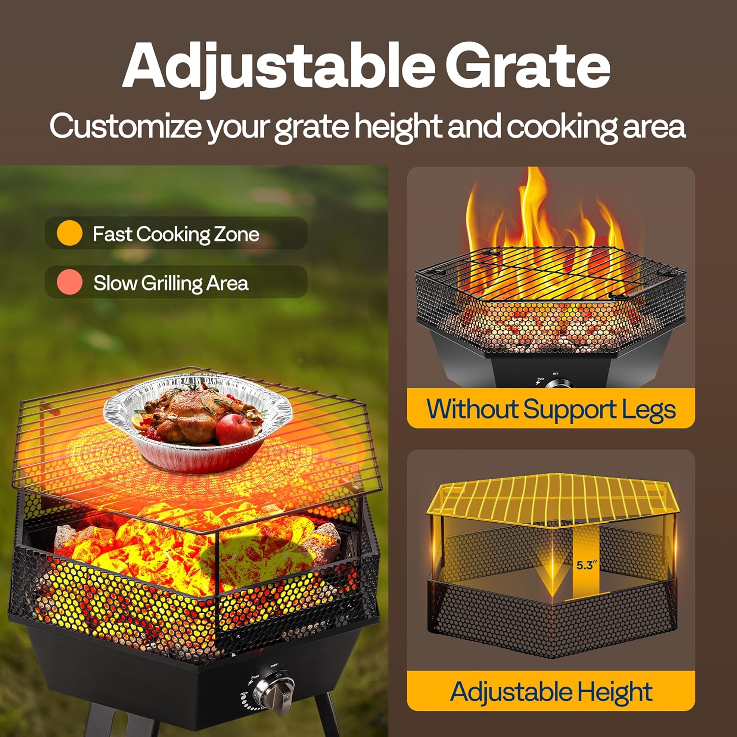 VIVOHOME Portable 58,000 BTU Propane Fire Pit, 24-Inch Smokeless Outdoor Design with Carry Bag, and VIVOHOME Oval Cast Iron Grill with Interchangeable Grates & Griddle