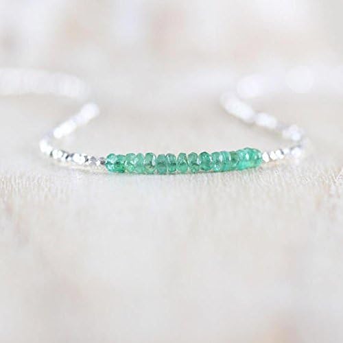 JEWELZ zambian emerald, sterling & karen hill tribe silver platednecklace. dainty gemstone layering necklace. delicate tiny bead jewelry. fine jewellery 2.5mm 16