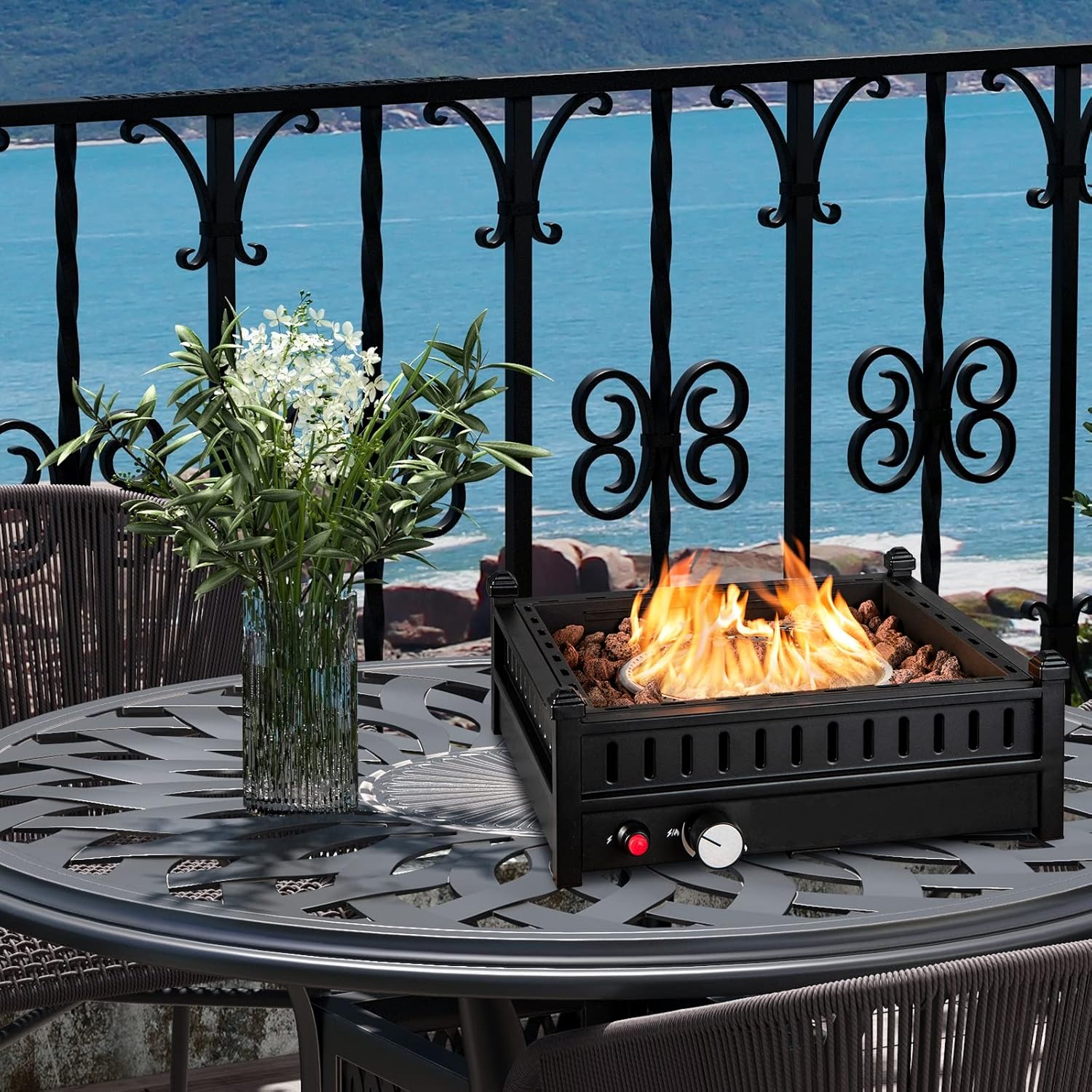 Giantex Tabletop Propane Fire Pit, 16.5 Inch Outdoor Firepit, 40,000 BTU Outdoor Gas Fire Pit w/ 2