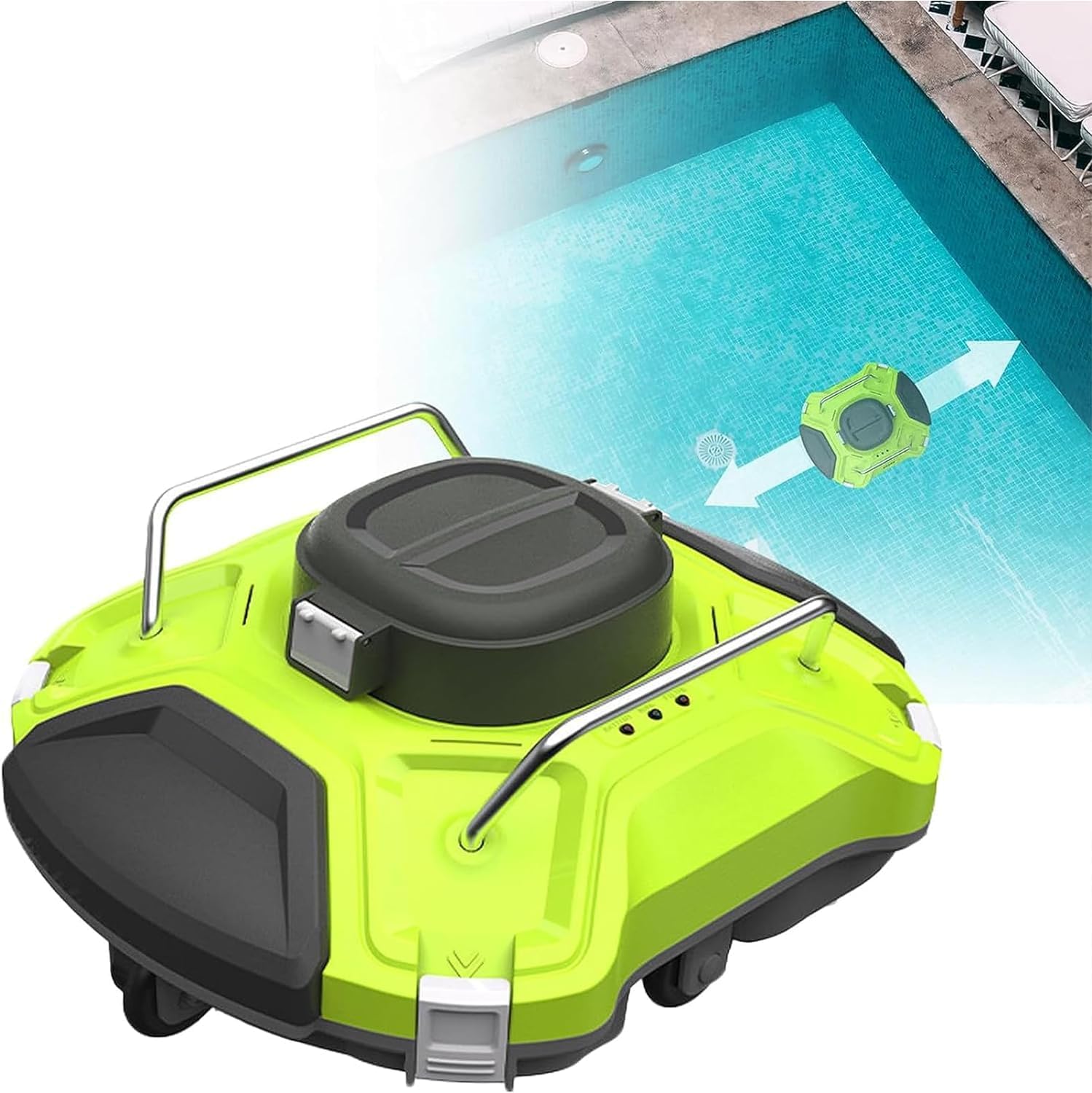 Cordless Robotic Pool Cleaner, Robotic Pool Cleaner, Lasts 120 Minutes, for Above Ground/Inground Pools, Automatic Pool Vacuum Cleaner, Maximum Suction Up to 1000 Sq Ft, Green.