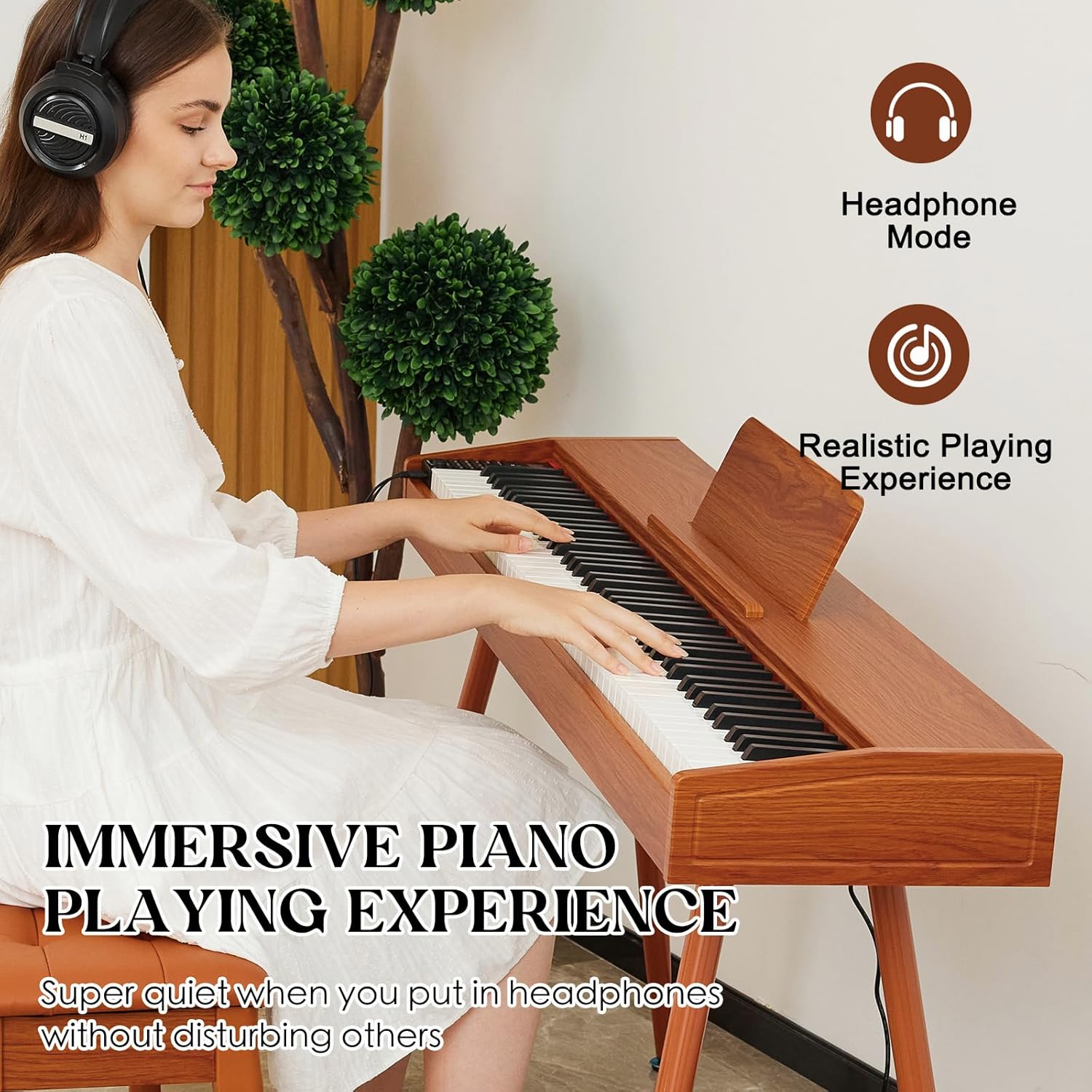 digital Piano 88 Key Semi Weighted Keyboard,Full-size Electric Piano for Beginners,with Sheet Music Stand,Pedal,Power Adapter,Headphone Mode,USB-MIDI (KU-3506 Digital Piano with Stand)