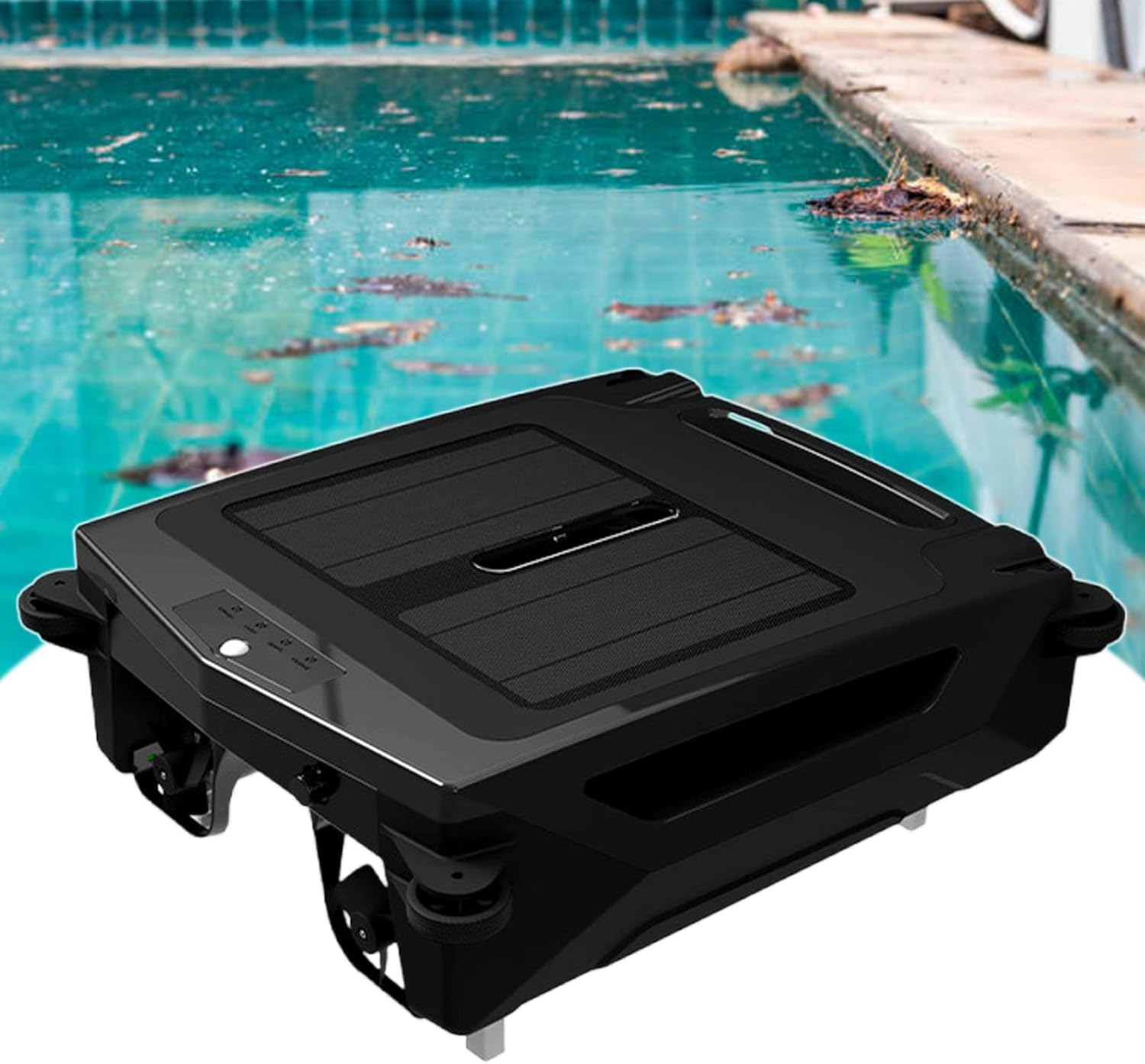 Robotic Solar Pool Skimmer with 2500 mAh Battery for Max Cleaning Area of 80 M², Dual Charging Modes, Top-Water Pool Cleaner, for Most Swimming Pool Types, 400 mm Filter