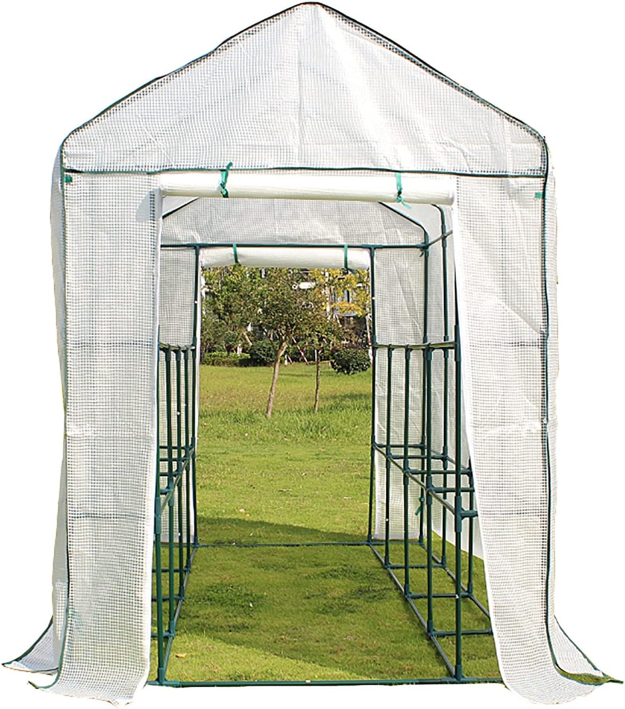 Freestanding Greenhouse for Outdoor Garden, Courtyard Gardening Rack Flower Stand with Roll Up Door, for Growing Tomato