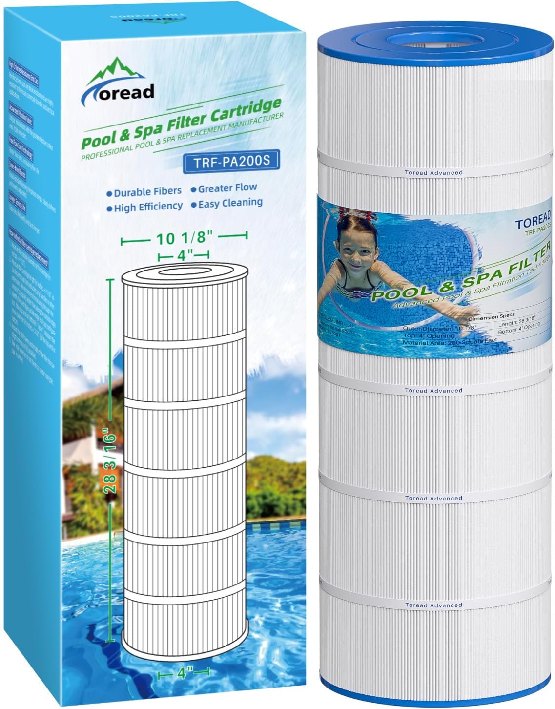 TOREAD Pool Filter Replaces PA200S, Hayward CX200XRE, Hayward SwimClear C200S, Ultral-D5, 200 sq.ft Filter Cartridge 1 Pack
