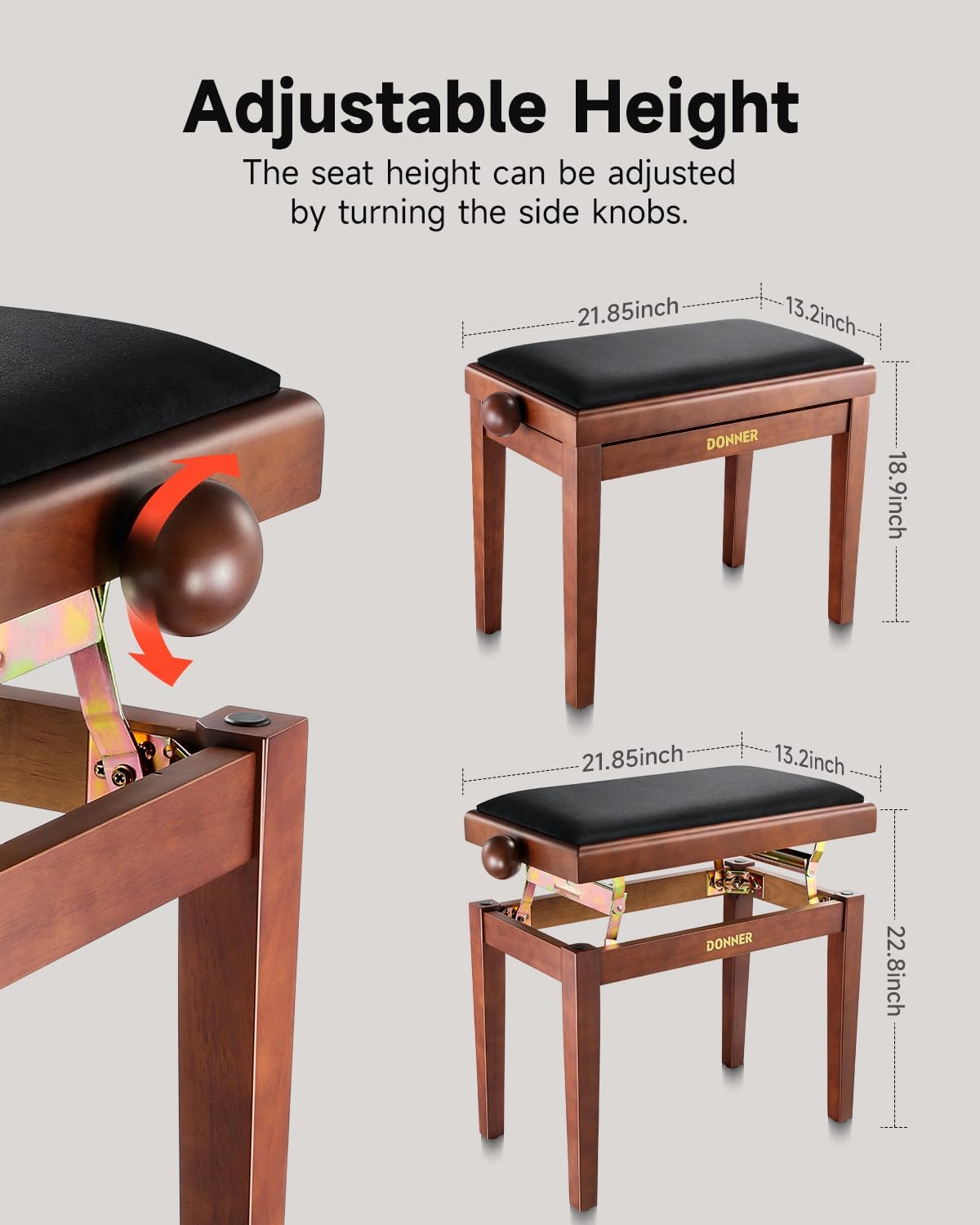 Donner DEP-20 Beginner Digital Piano+Donner Adjustable Piano Bench-Solid Wood Keyboard Bench