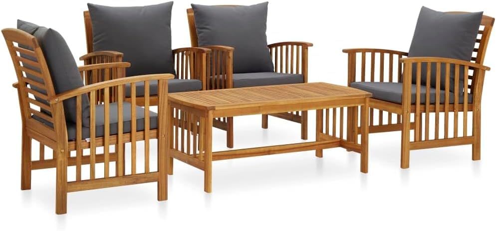 5 Piece Patio Lounge Set with Cushions Solid Acacia Wood,Vintage Wooden Garden Lounge Set with Cushions for Patio and Outdoor Spaces Patio Furniture, Outdoor Furniture Sets