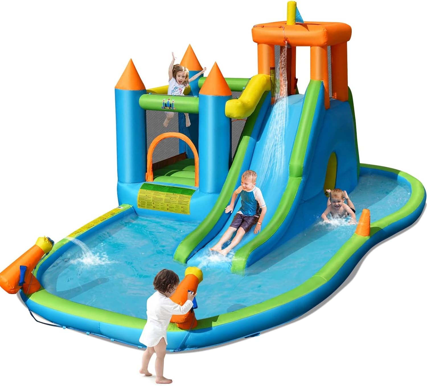 BOUNTECH Inflatable Kids Slide Bounce House with Ball Pit Wet Dry Combo Outdoor Hide&Seek Cave for Racing Fun, Blow up Water Slides Inflatables for Kids Backyard Party Gifts