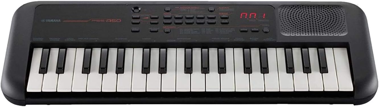 Yamaha 37-Mini Key Musical Keyboard Piano featuring Portable Design, 42 Instrument Voices, Phrase Recorder, Built-In Speakers, Battery Power, Black (PSS-A50)