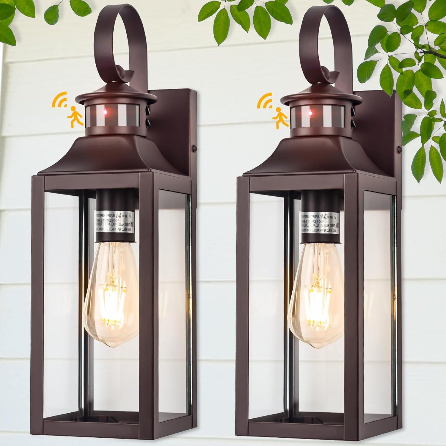Motion Sensor Outdoor Wall Lights 2 Pack - Oil Rubbed Bronze Dusk to Dawn Light Fixtures, 16