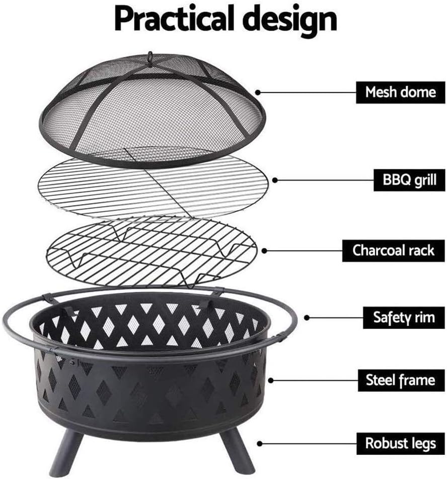 Firepit Fire Pit Large Steel Patio Fireplace Cutouts Pattern, Indoor Outdoor Bonfire Heating Barbecue Pit
