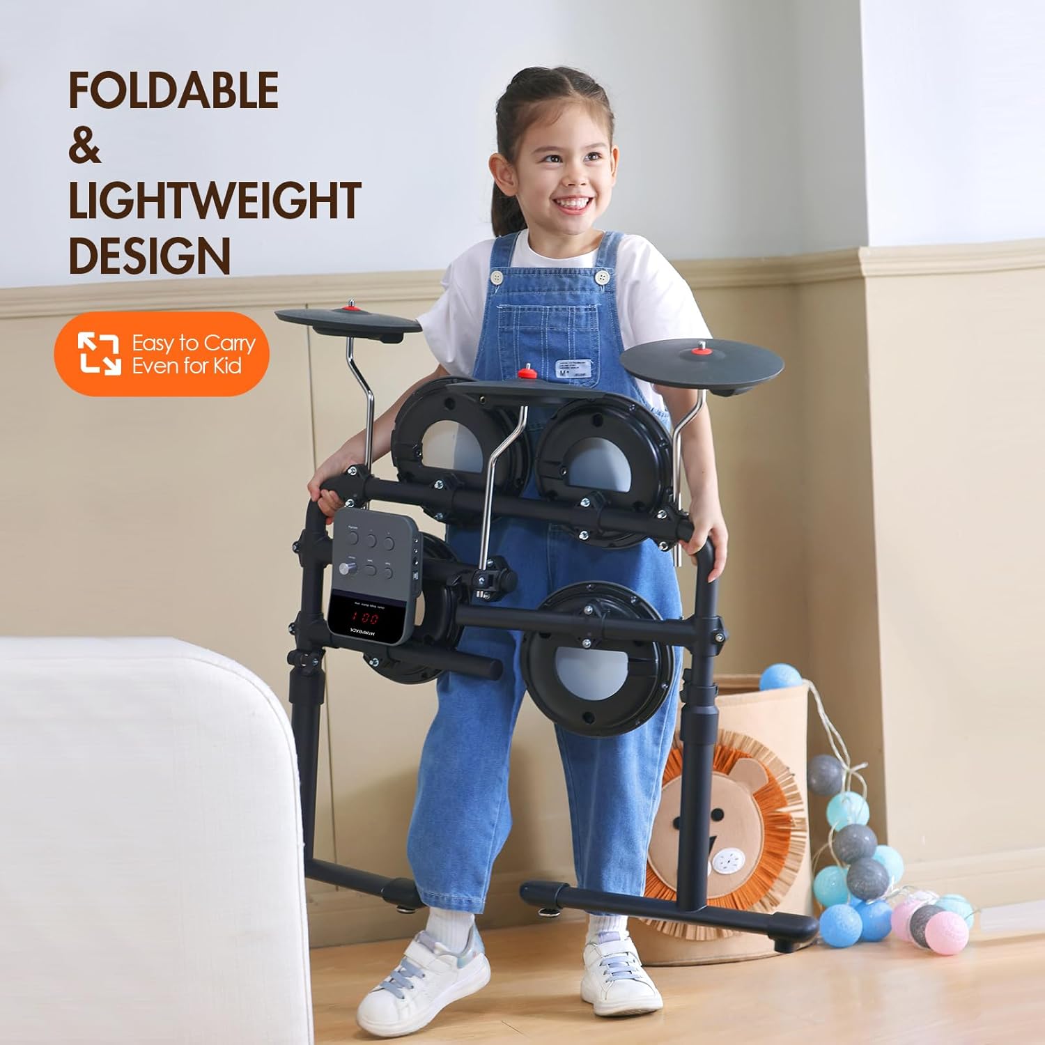 MK-0 PRO Electric Drum Set with 7'' Mesh Drum Pads, 8'' Full Rubber Cymbals, 5'' Bass Drum, 12 Kits and 68 Authentic Sounds, USB MIDI, Throne, Sticks, Headphone, Suitable for Beginners & Kids