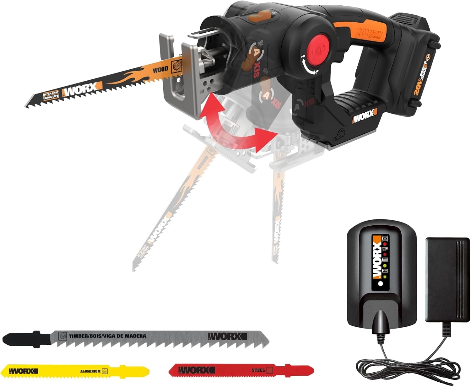 WORX Cordless Reciprocating Saw&Jigsaw, 20V ¾