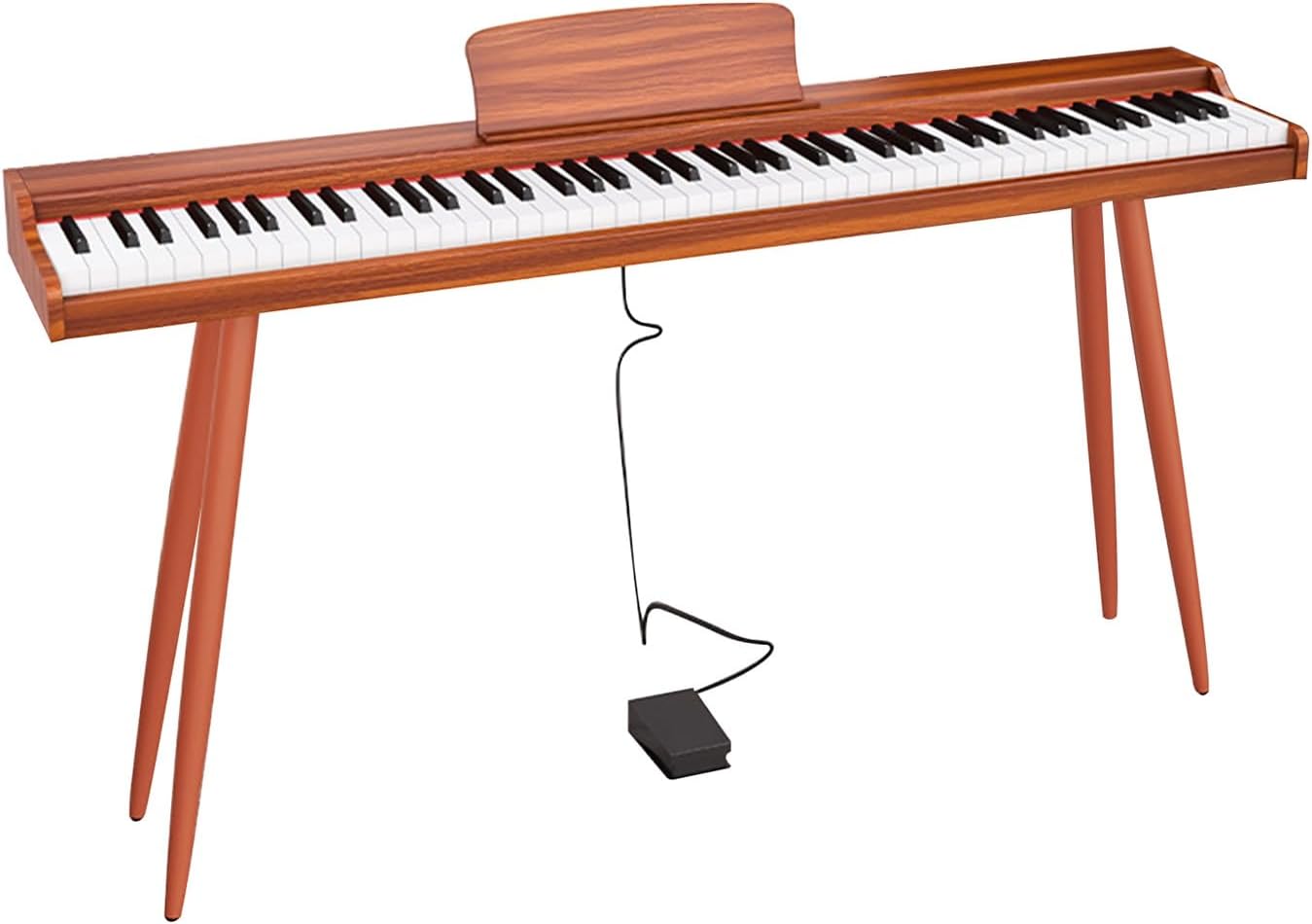 Digital Piano Keyboard Velocity-Sensitive 88 Keys Electric Piano For Beginners & Professional Support USB-MIDI With Sustain Pedal, Music Stand(Brown)