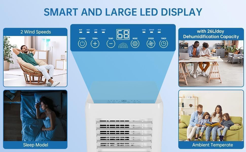 Versatile 3-in-1 10,000 BTU Portable Air Conditioner, Portable AC Units for Rooms with Dehumidifier & Fan, Room Air Conditioner Cools Up to 450 Sq. Ft, Sleep Mode, Remote, Timer, White