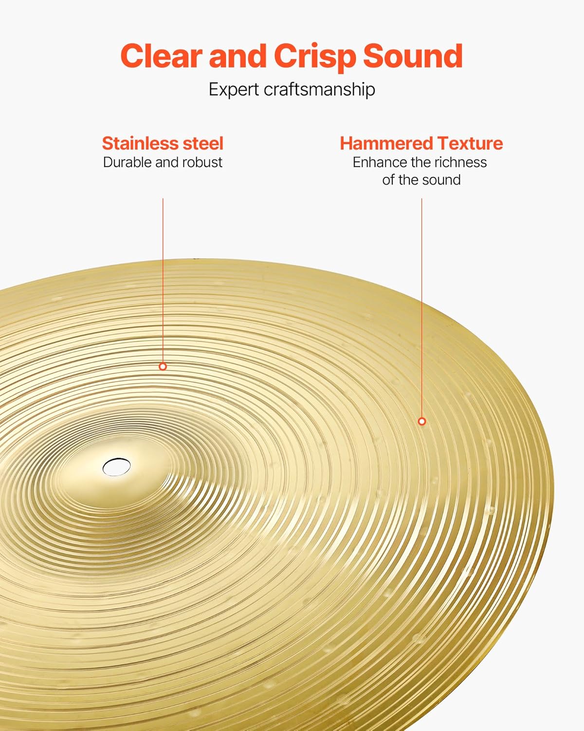 VEVOR Cymbal Pack, 5 Pieces Cymbals for Drum Set, Alloy Cymbals Drum Set Includes 14-inch Hi-Hats, 16-inch Crash, 18-inch Crash, 20-inch Ride, Drumsticks & Cymbal Bag, Alloy Cymbal Pack for Drummer