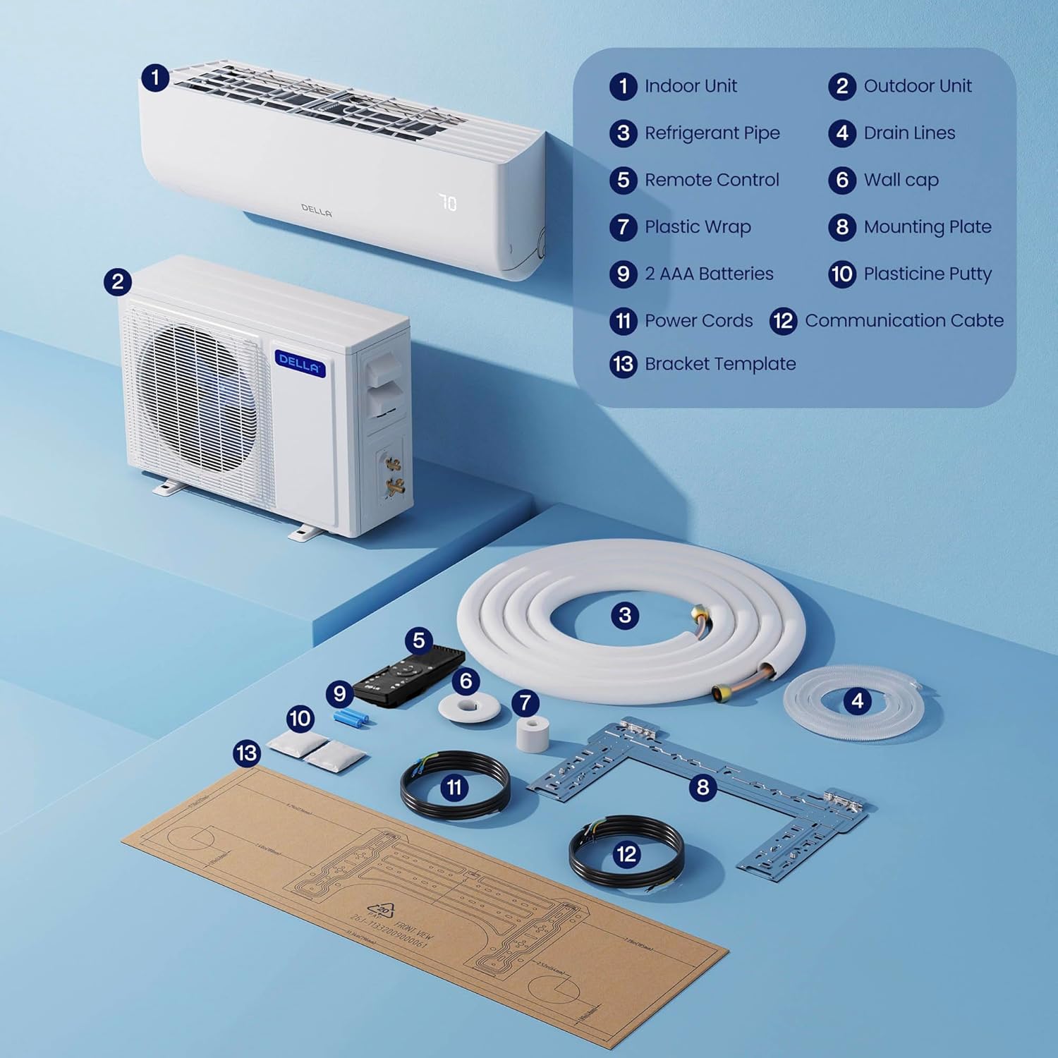 DELLA Motto Series 12000 BTU 17 SEER2 230V Mini Split AC, Cools Up to 550 Sq.Ft, Compatible with Alexa and Wifi, Ductless Inverter System Air Conditioner, Pre-Charged Heat Pump and 16.4ft Kits
