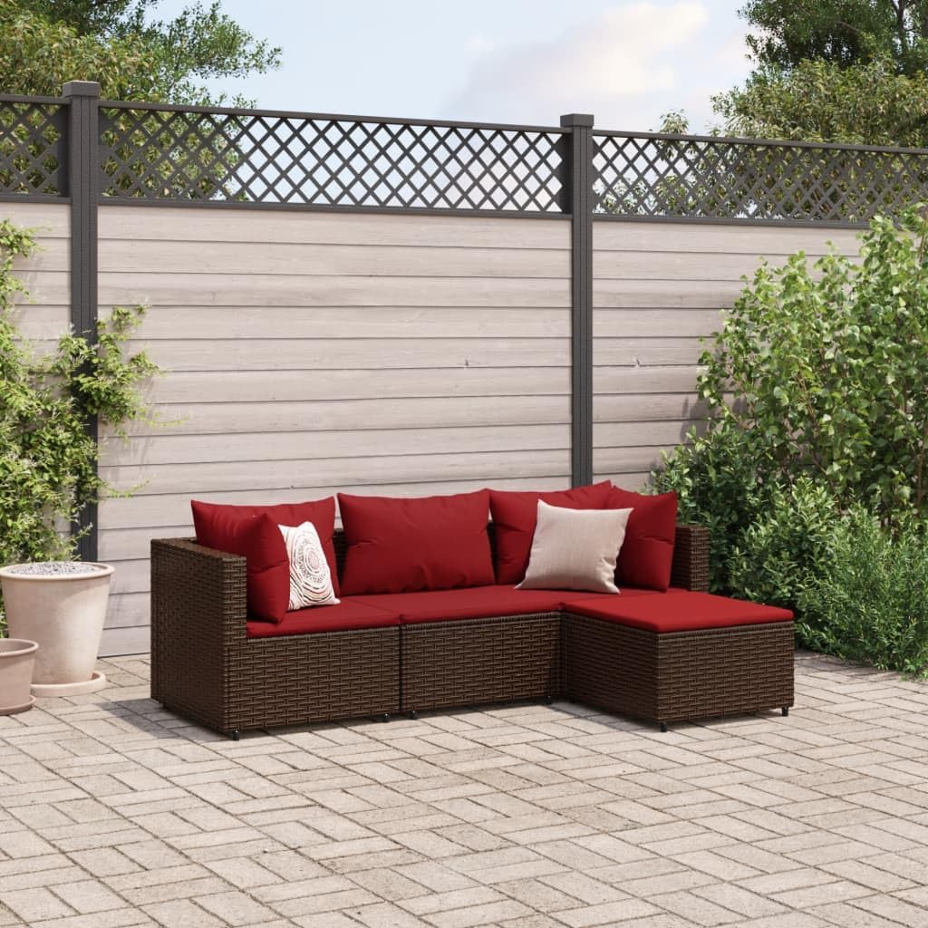 Furniture Sets 4 Piece Patio Lounge Set with Cushions Brown Poly Rattan,Versatile Outdoor Lounge Set: PE Rattan, Modular Design, Comfortable Cushions Garden Conversation Sets