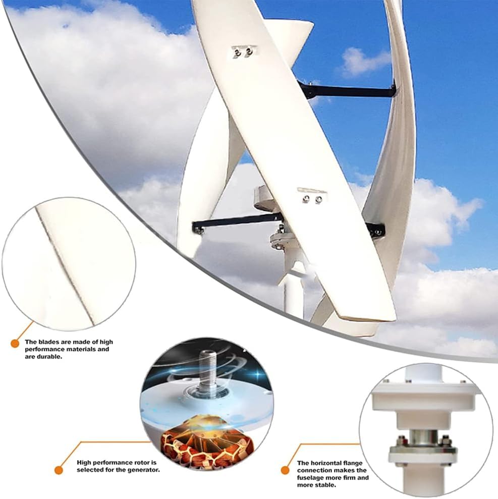 No Noise Vertical Axis Wind Turbine Generator1000w 12V 24V 48V/ 220V Magnetic Levitation Wind Turbine with MPPT Controller for Home Street Lighting(White)