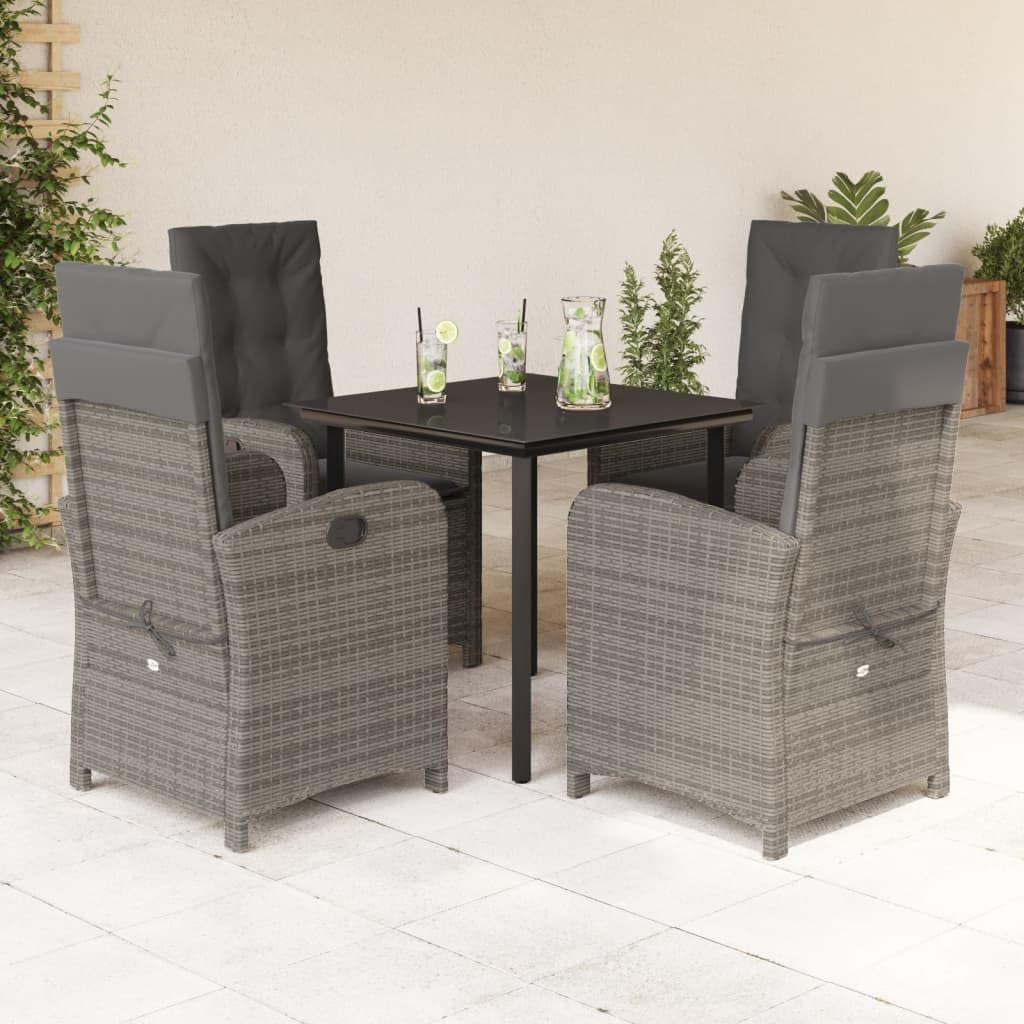 5 Piece Patio Dining Set with Cushions Gray Poly Rattan Garden Furniture