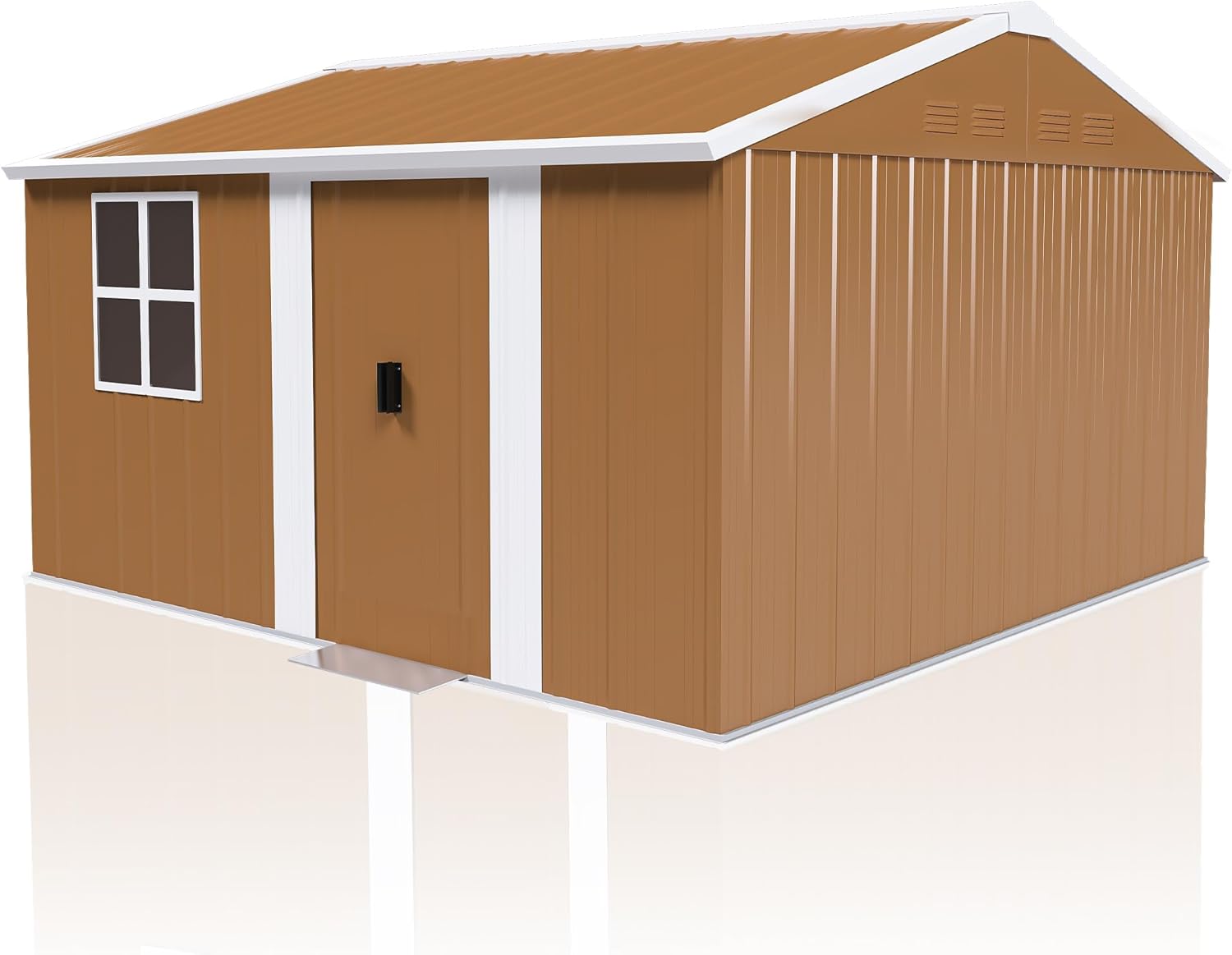 Lean to Outdoor Storage Shed, Heavy-Duty Metal Shed with Lockable Door & Sloped Roof - Weatherproof Garden Shed for Backyard, Lawn, Balcony Tool/Pet Storage (Brown, 6X4 FT)