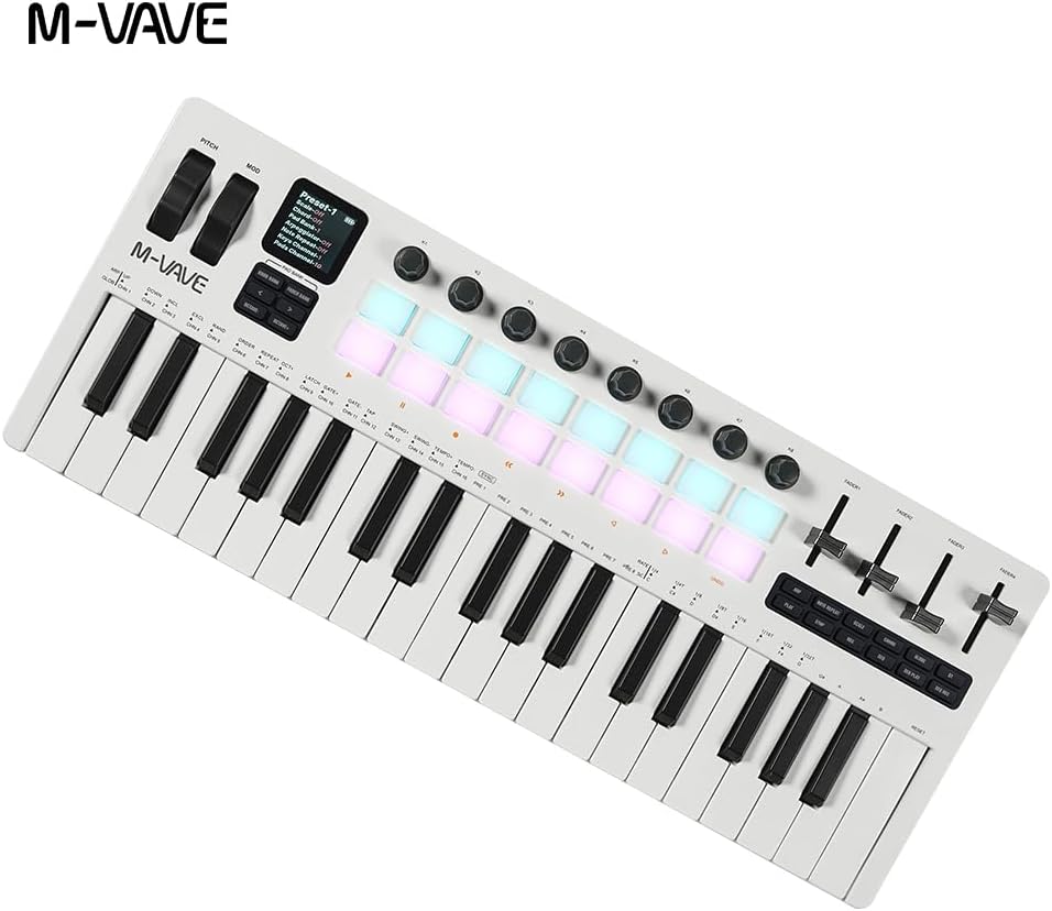 SMK-37 PRO 37-Key MIDI Keyboard with DX-7 FM Synthesizer, Wireless MIDI & 8-Pattern Sequencer, 1.54'' Display, RGB Pads, Arpeggiator & With 16 Backlit Drum Pads, 8 Knobs and Music Production