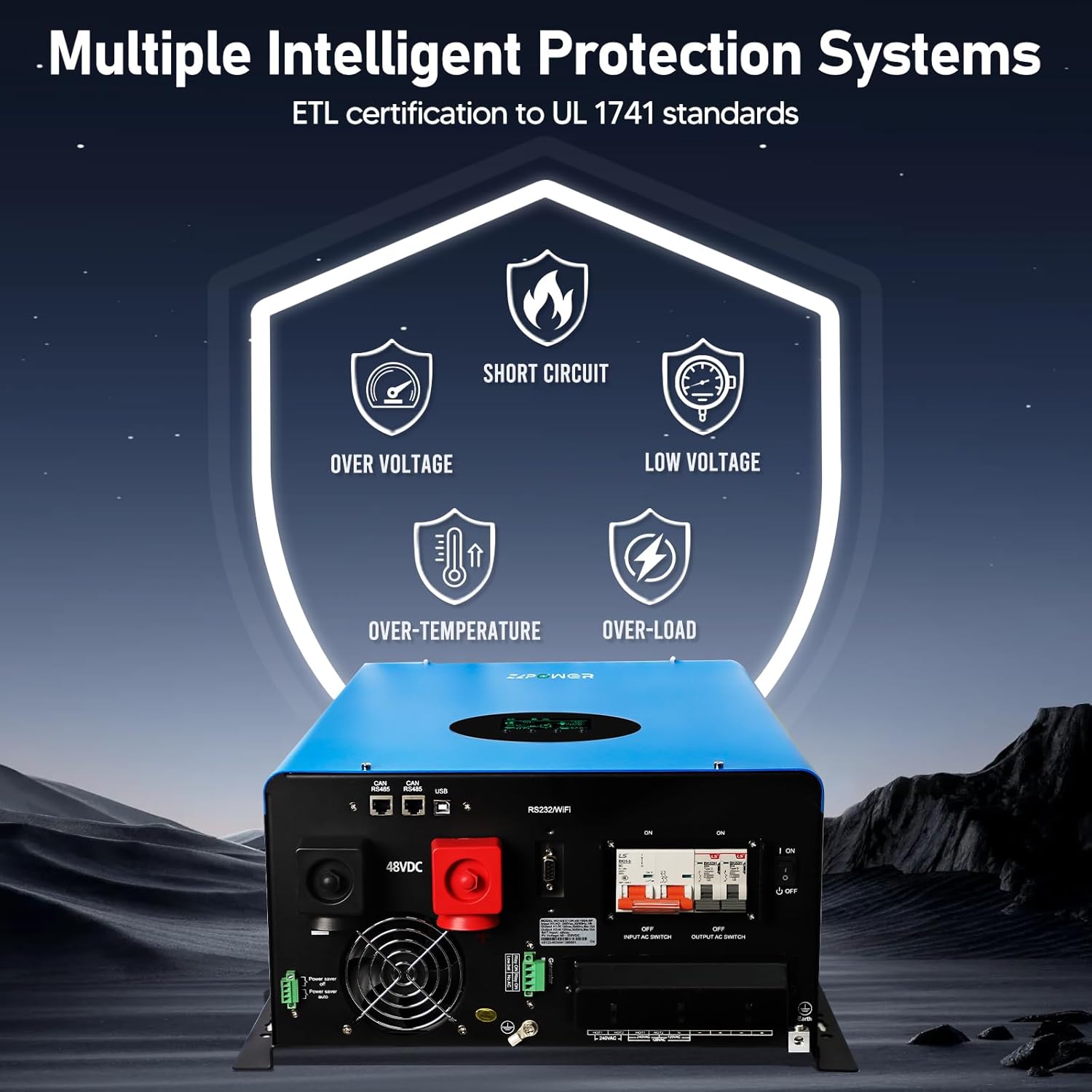 ZLPOWER UL1741 10000W 48V Solar Inverter,Built-in 2 MPPTs,Peak Power 30000W Split Phase Pure Sine Wave Power Inverter AC Input 240V,Output 120V/240V,Heavy Duty Inverter for Home (WiFi and BMS COMM)