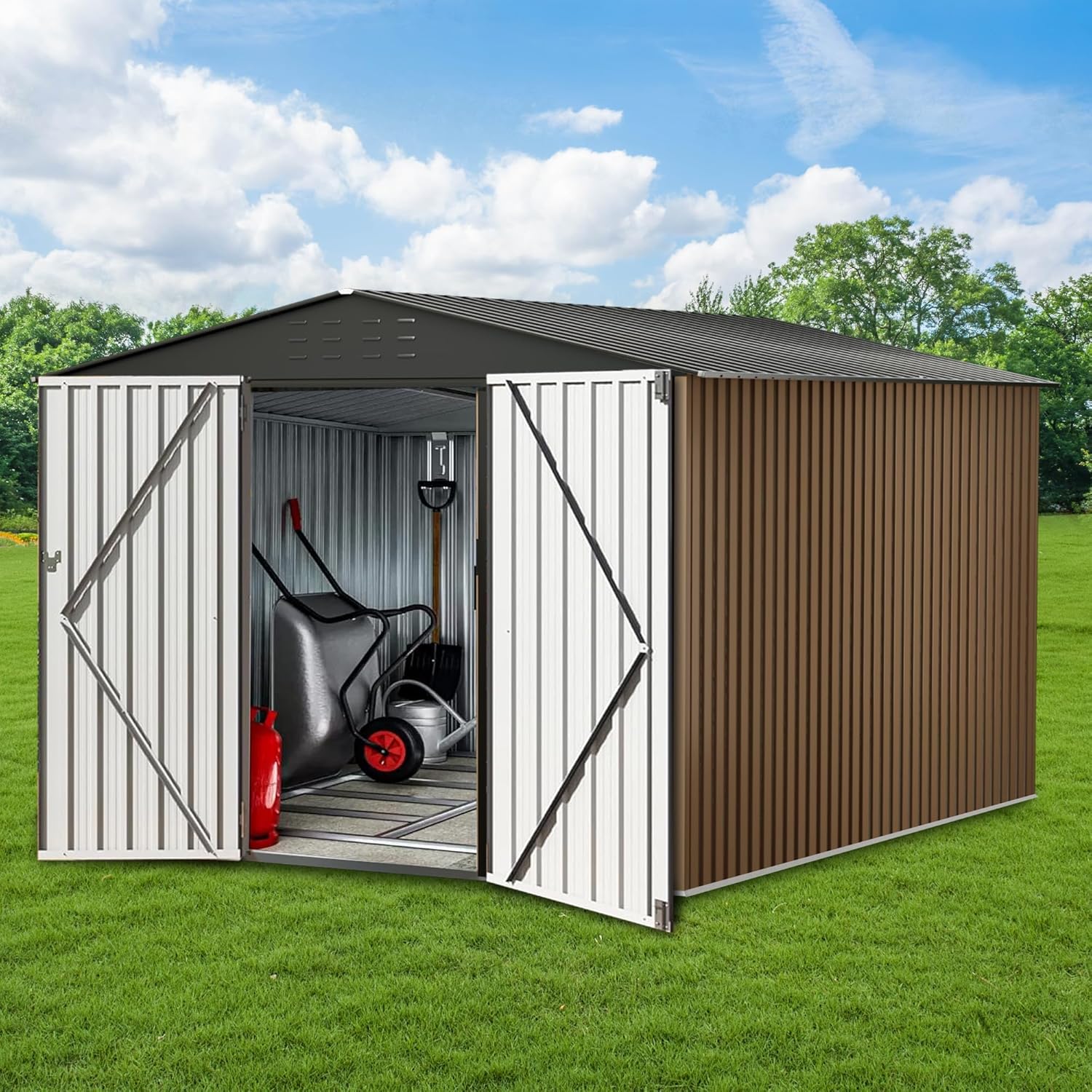 8 X 12 FT Outdoor Storage Shed, Metal Steel Shed Storage House