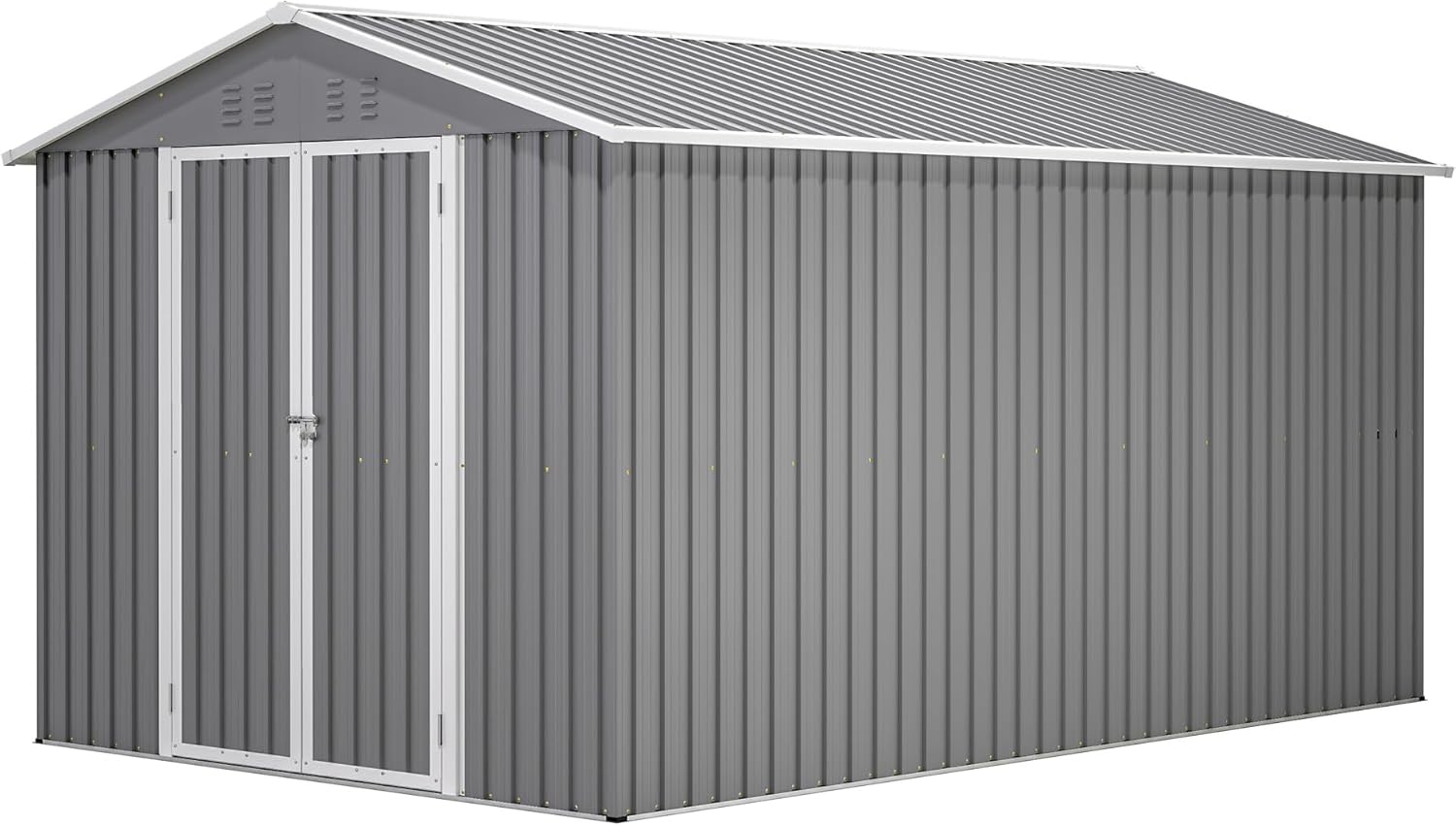 8 x 12 FT Outdoor Storage Shed – Large Metal Tool Storage with Aluminum Frame & Lockable Doors, Grey – Ideal for Backyard, Garden, Patio, Lawn Organization