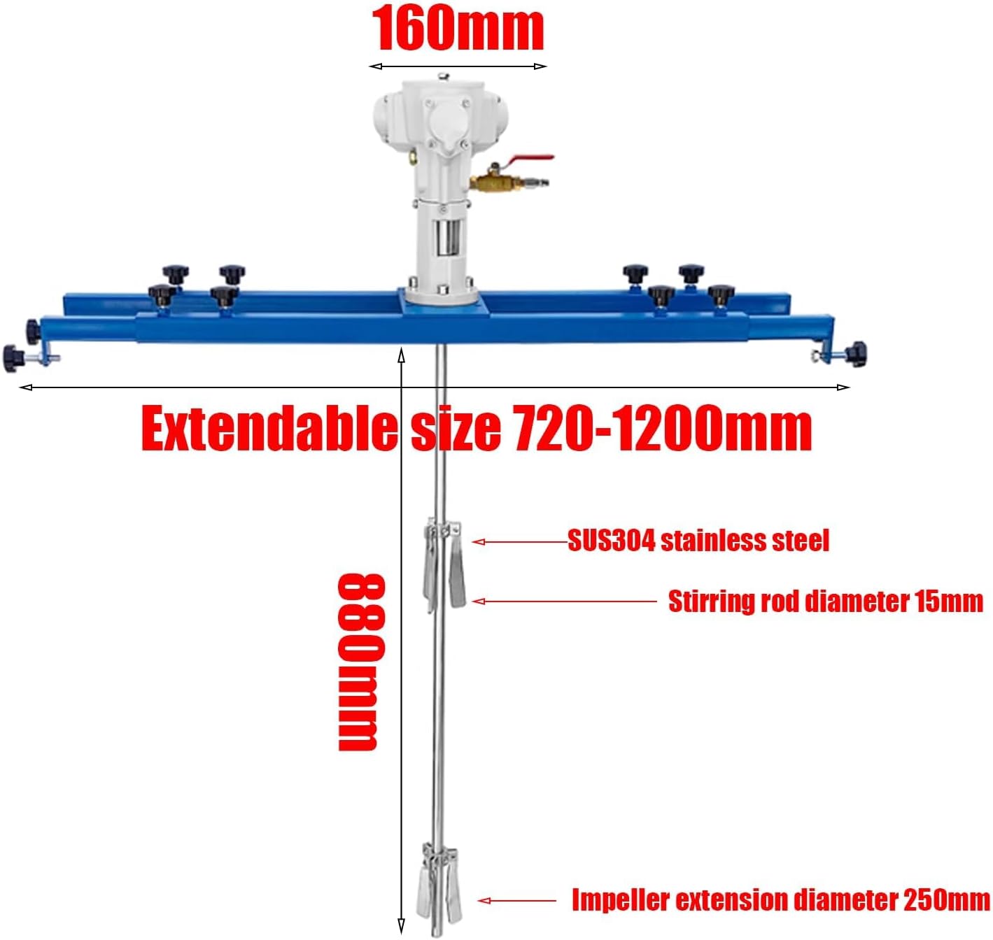 IBC Pneumatic Agitator | Pneumatic Air Paint Mixer | with Support Hanger and Folding Blades | 1000L Paint Stirring Machine | Mixing Rod Length 880/960 MM | for IBC Totes and Drums