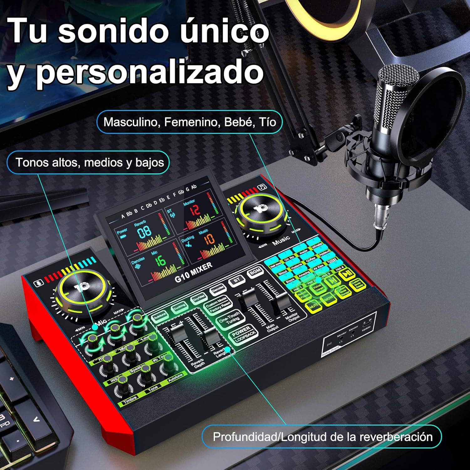 Podcast Equipment Bundle with 3.5mm Condenser Microphone for Pc/Phone Live Streaming Singing Gaming, Podcast Microphone Bundle with Live Sound Board Audio Mixer Denoise,DJ Sets